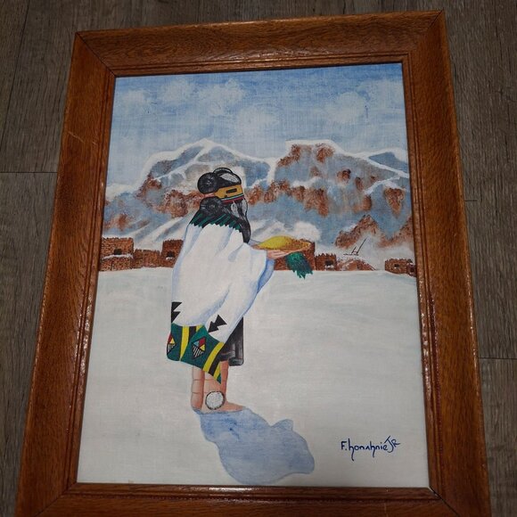 F. Honahnie Jr. Other - Native American Corn Harvest Painting By F. Honahnie Jr. Framed 18x12 Inches
